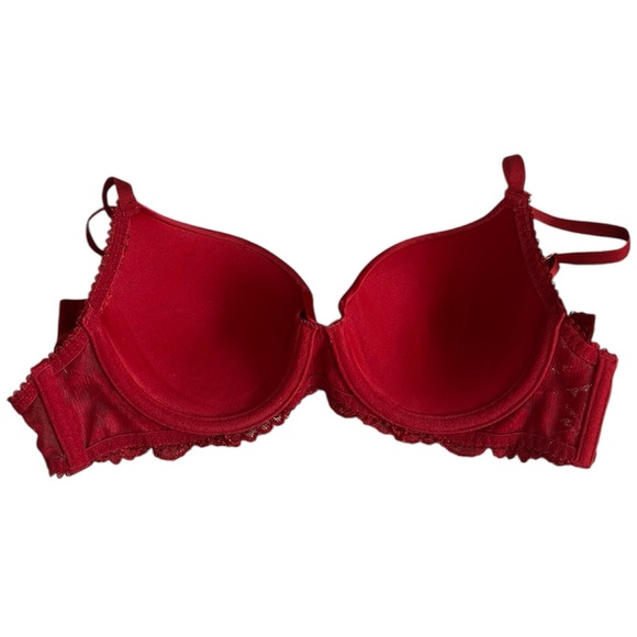 La Vie En Rose Red Wine Satin & Lace Bra- Size 34B - Picture 3 of 7